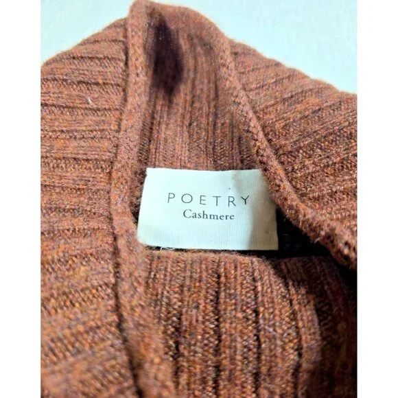 Poetry Cashmere Sweater Women’s 14 Brown Slim Funnel Neck Pullover Quiet Luxury - Picture 3 of 16